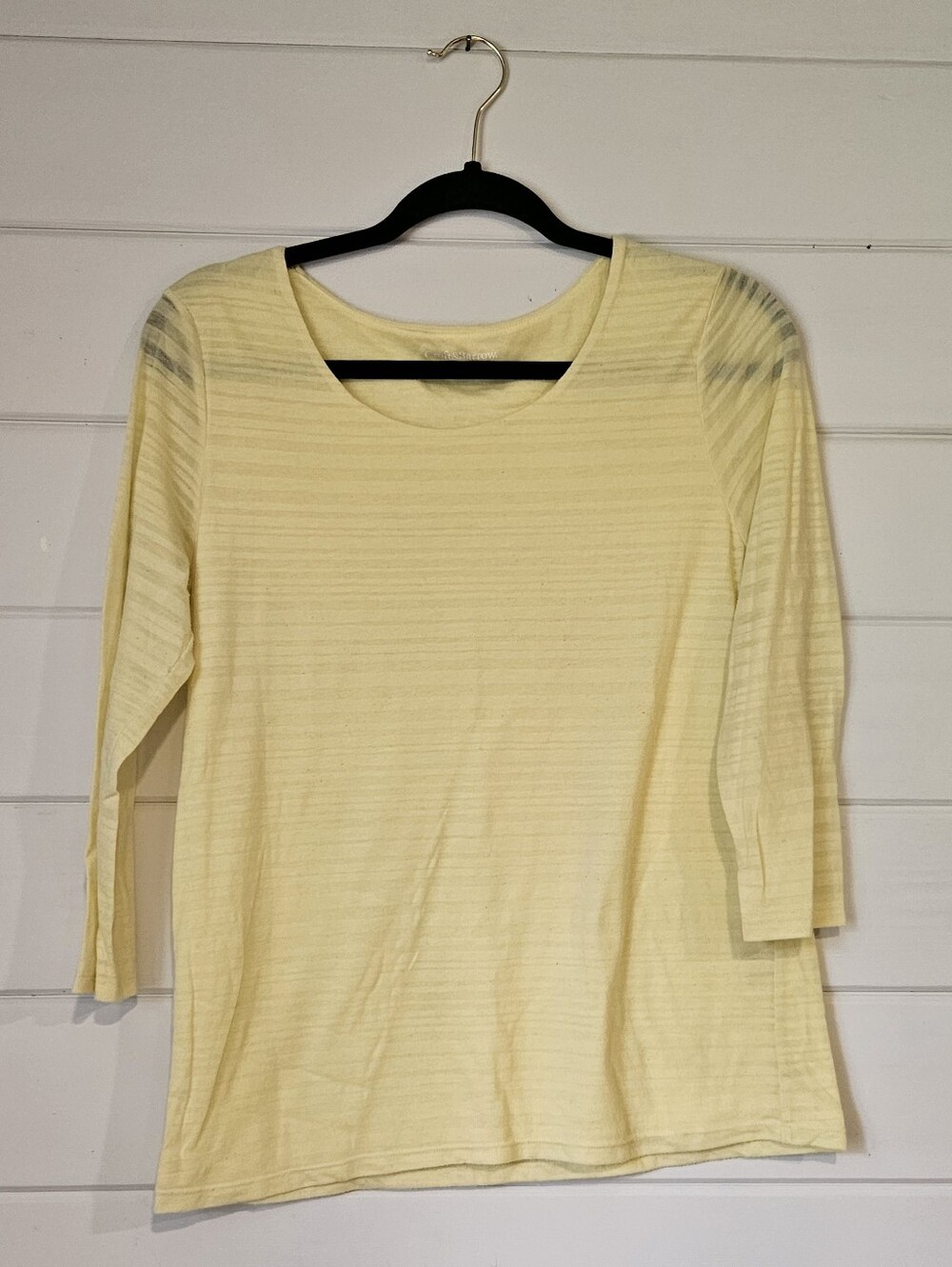 Croft & Barrow Light Yellow Scoop Neck Long Sleeve Striped Top (M)